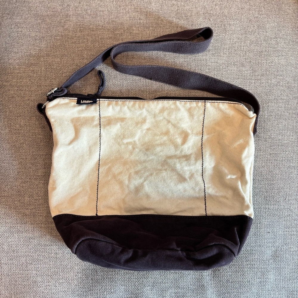Land’s End Hybrid Two-Tone Canvas Shoulder Bag with Purple Accent